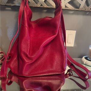 Pulicati Elegant Red Leather Backpack/Shoulder Bag